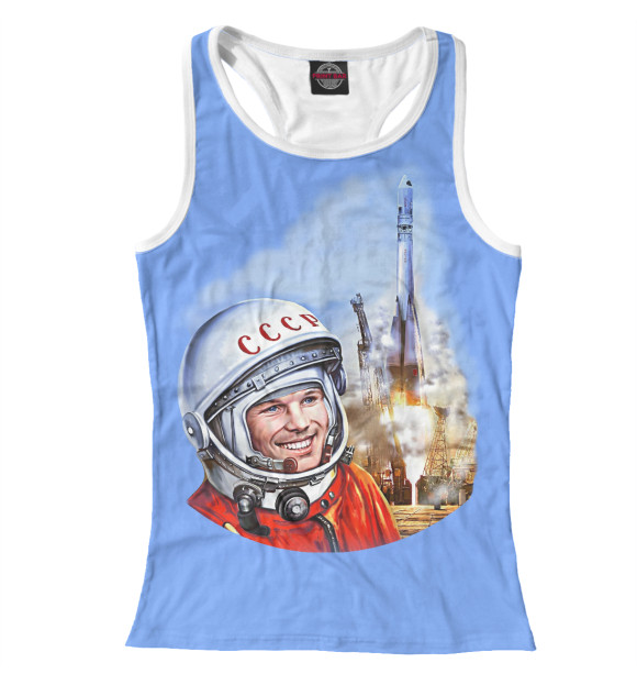 Женская майка-борцовка с изображением Юрий Гагарин Восток цвета Белый