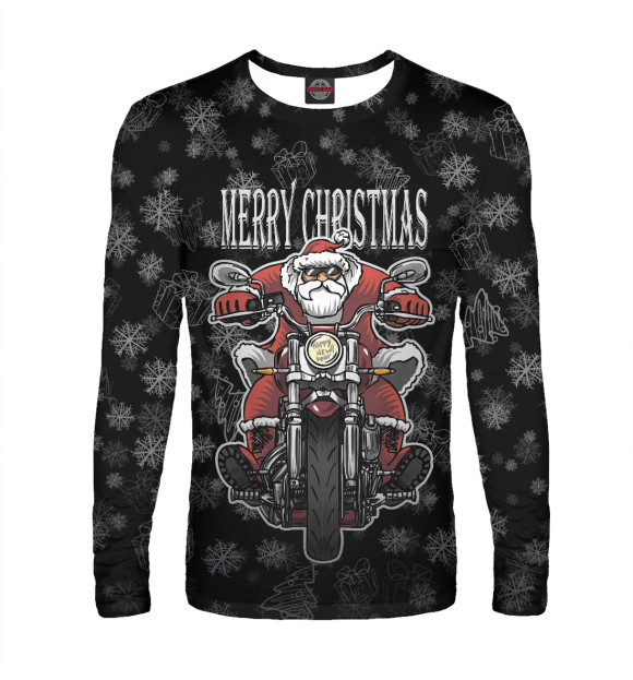 Мужской лонгслив с изображением Санта байкер цвета Белый