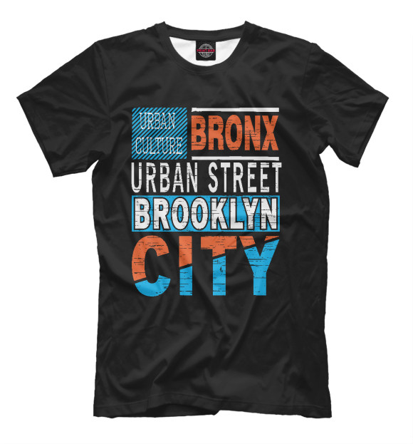 Мужская футболка с изображением Бруклин Бронкс цвета Черный