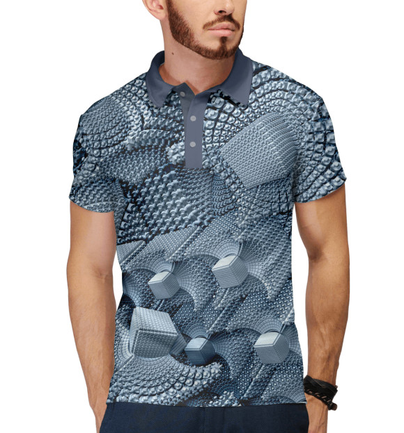 Мужское поло с изображением Абстракция куб 3D цвета Белый