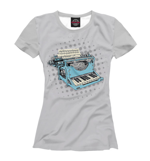 Женская футболка с изображением Piano Typewriter цвета Белый