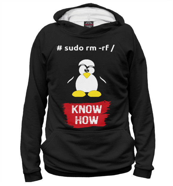 Мужское худи с изображением Linux – Know How цвета Белый