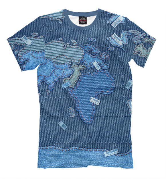 Мужская футболка с изображением Карта мира цвета Серый