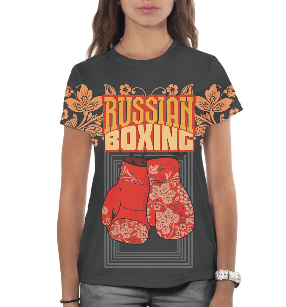 Женская футболка с изображением Russian Boxing цвета Белый