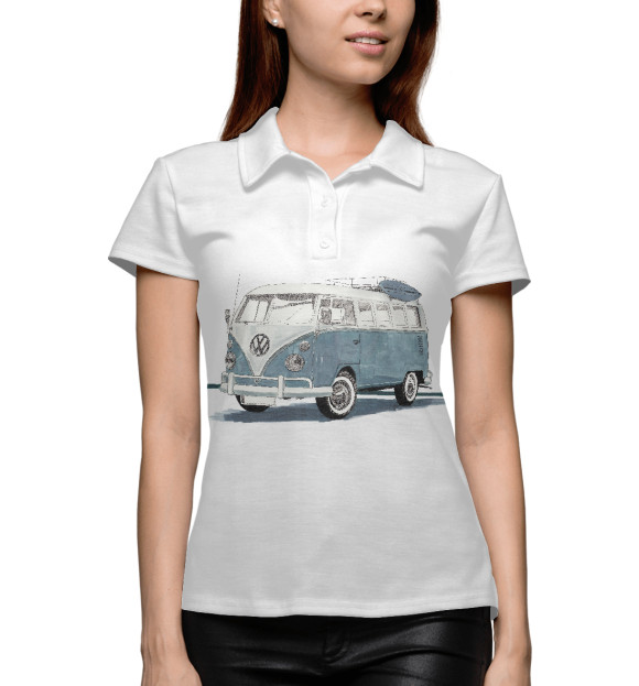 Женское поло с изображением VW T1 цвета Белый