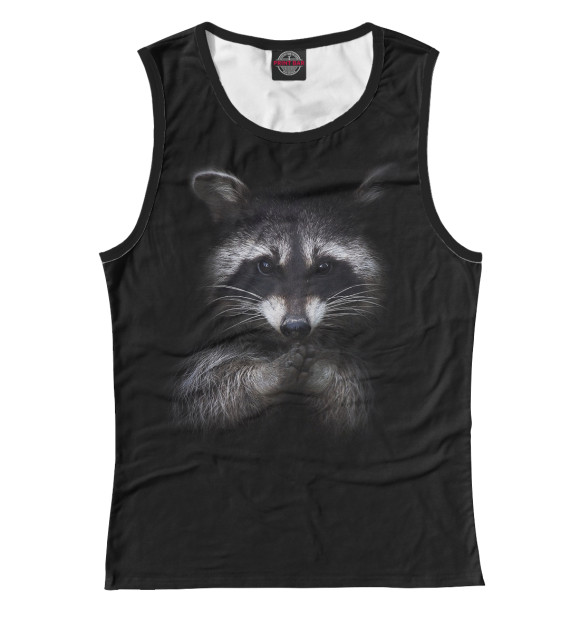 Женская майка с притом Енот цвета Белый Женская майка с изображением Енот цвета Белый