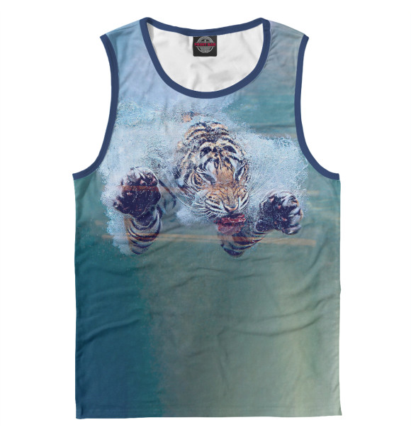 Мужская майка с притом Ныряющий тигр цвета Белый Мужская майка с изображением Ныряющий тигр цвета Белый