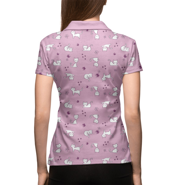 Женское поло с изображением Коты на Розовом цвета Белый