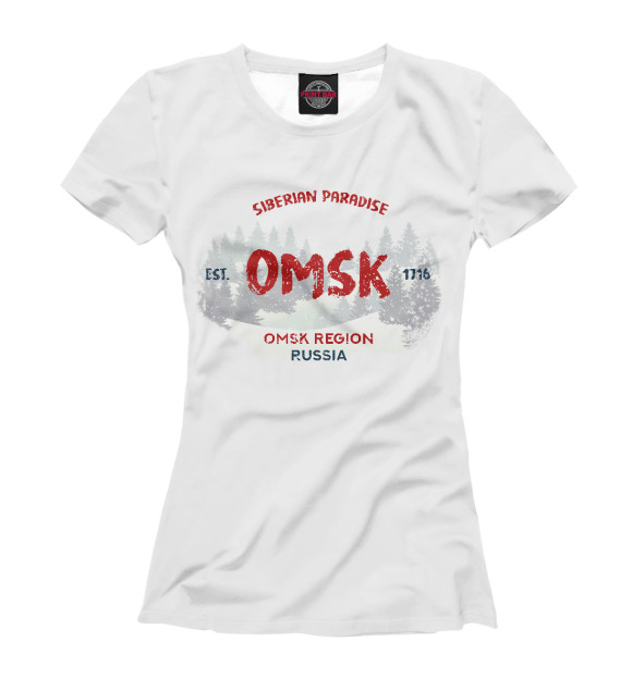 Женская футболка с изображением Омск цвета Белый