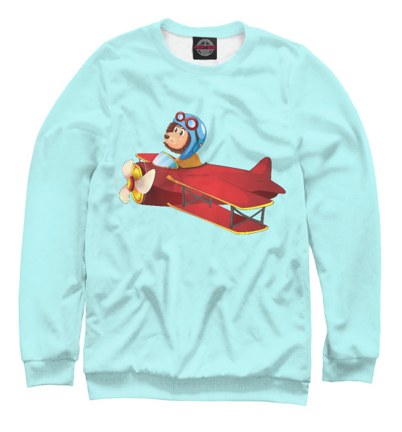 Свитшот для девочек с изображением Лева летчик цвета Белый