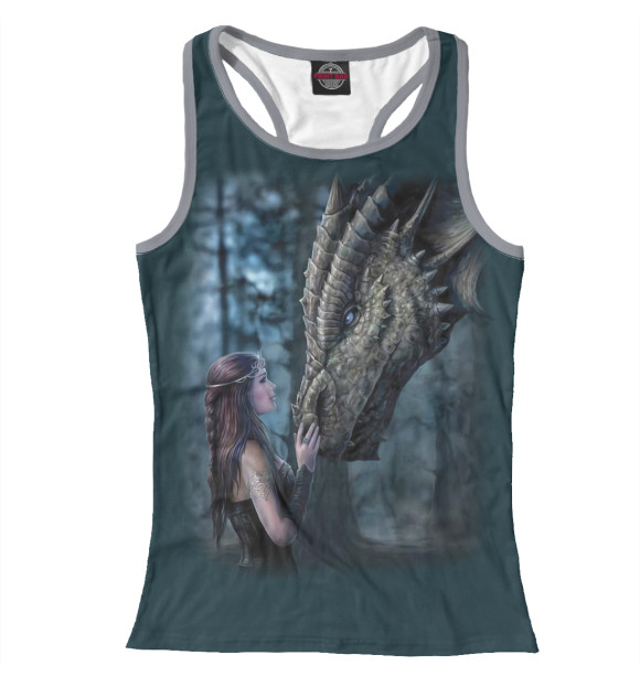 Женская майка-борцовка с изображением Девушка и дракон цвета Белый