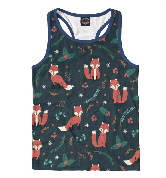 Мужская майка-борцовка с изображением Новогодние лисы цвета Белый