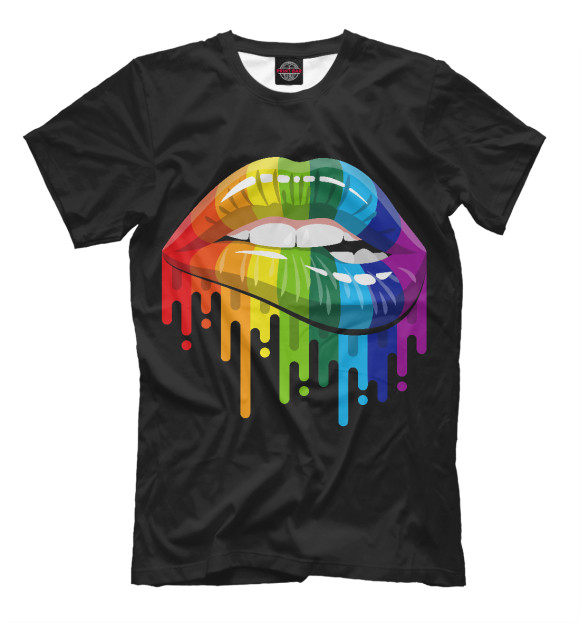 Мужская футболка с изображением Rainbow Lips цвета Черный