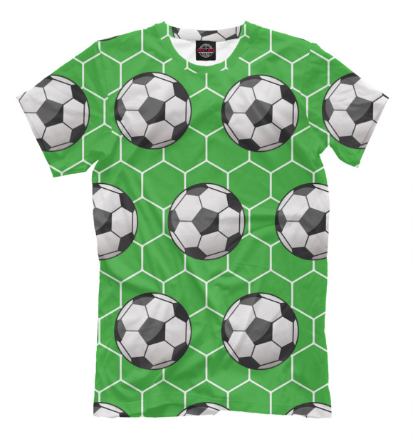 Мужская футболка с изображением Футбольные мячи на зеленом фоне цвета Серый
