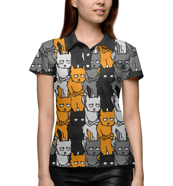 Женское поло с изображением Злой Кот цвета Белый