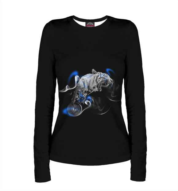 Женский лонгслив с изображением МотоТигр цвета Белый