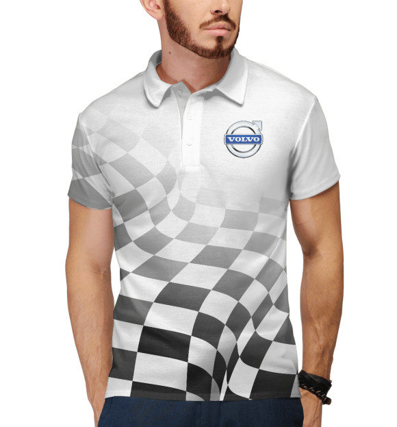 Мужское поло с изображением VOLVO, ВОЛЬВО цвета Белый