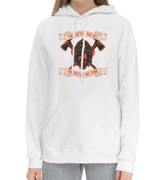 Женский хлопковый худи с изображением Пожарный цвета Белый