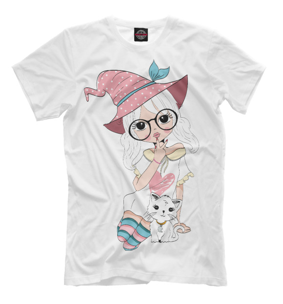 Футболка для мальчиков с изображением Девочка с котом цвета Молочно-белый