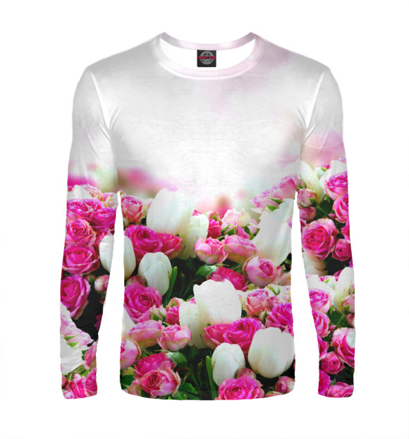 Мужской лонгслив с изображением Аллея роз цвета Белый