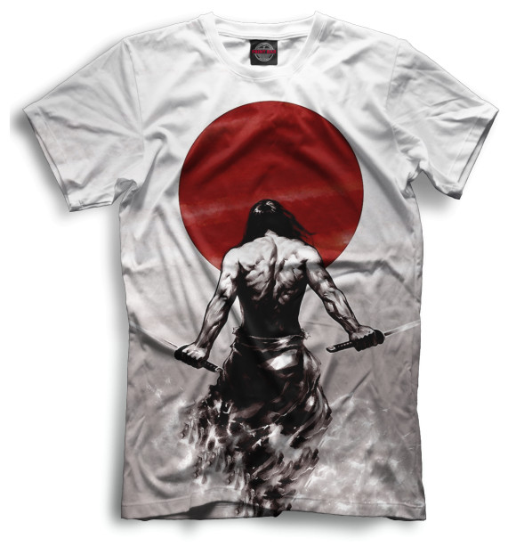 Мужская футболка с изображением Самурай цвета Черный