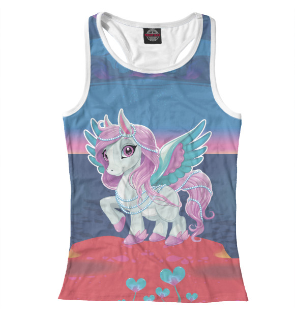 Женская майка-борцовка с изображением Милый единорог цвета Белый