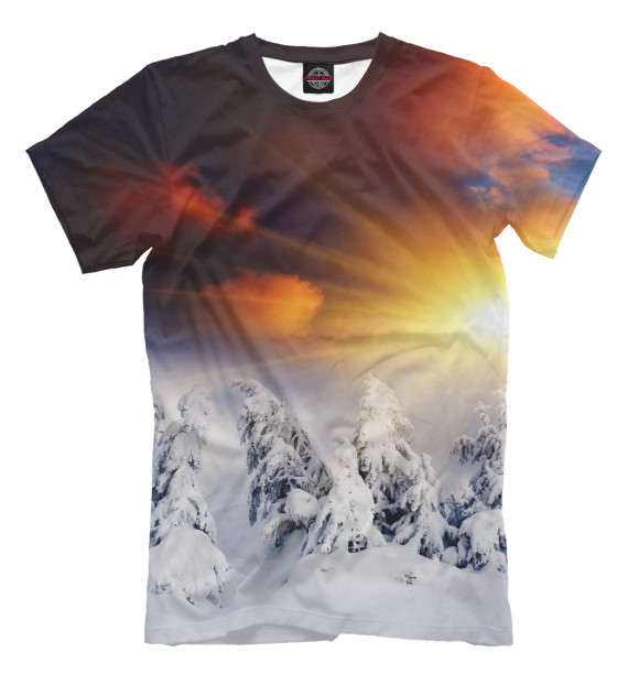 Мужская футболка с изображением Зимний закат цвета Молочно-белый
