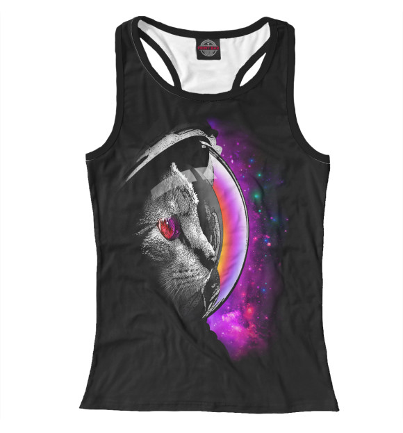 Женская майка-борцовка с изображением Кот космонавт цвета Белый