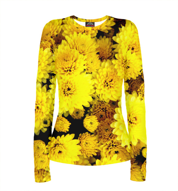 Женский лонгслив с изображением Желтые цветочки цвета Белый