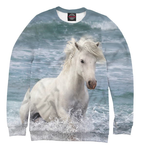 Мужской свитшот с изображением Конь цвета Белый