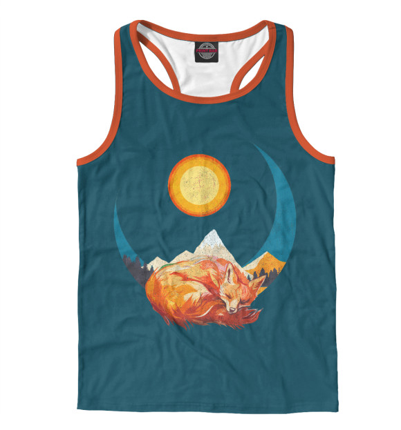 Мужская майка-борцовка с изображением Лунная лиса цвета Белый