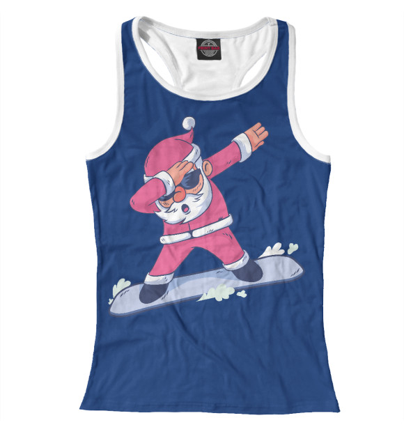 Женская майка-борцовка с изображением Дед Мороз на Сноуборде цвета Белый