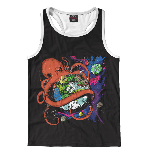 Мужская майка-борцовка с изображением Octopus World цвета Белый