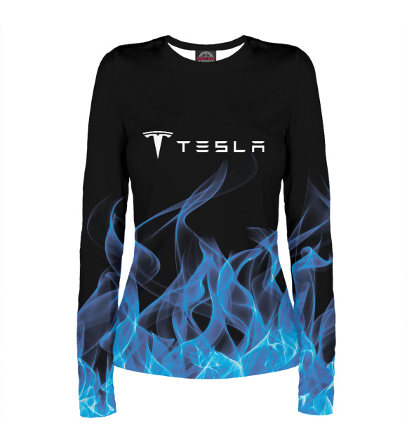 Женский лонгслив с изображением Tesla цвета Белый