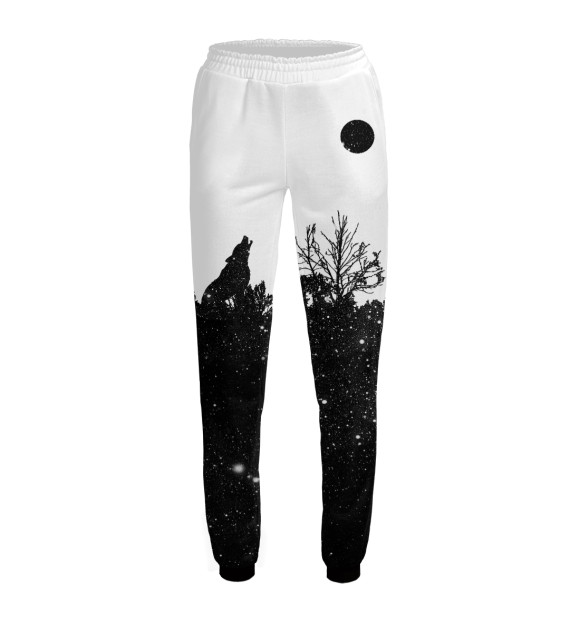Женские спортивные штаны с изображением Волк в звездном лесу цвета Белый