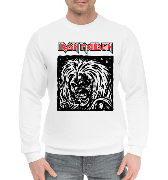 Мужской хлопковый свитшот с изображением Iron Maiden цвета Белый