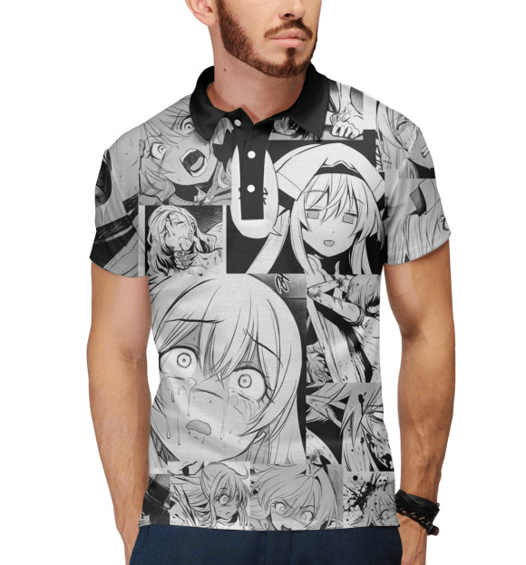 Мужское поло с изображением AHEGAO цвета Белый