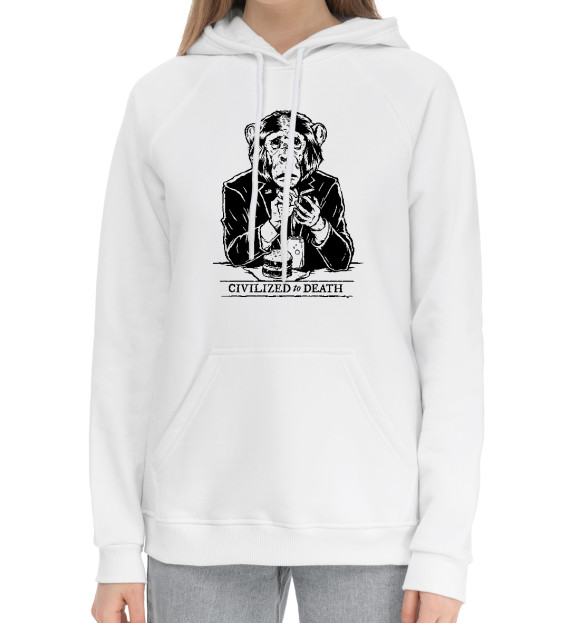 Женский хлопковый худи с изображением Civilized to death цвета Белый