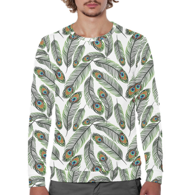 Мужской свитшот с изображением Перья цвета Белый