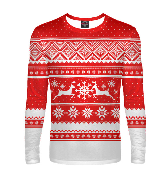 Мужской лонгслив с изображением Олени цвета Белый