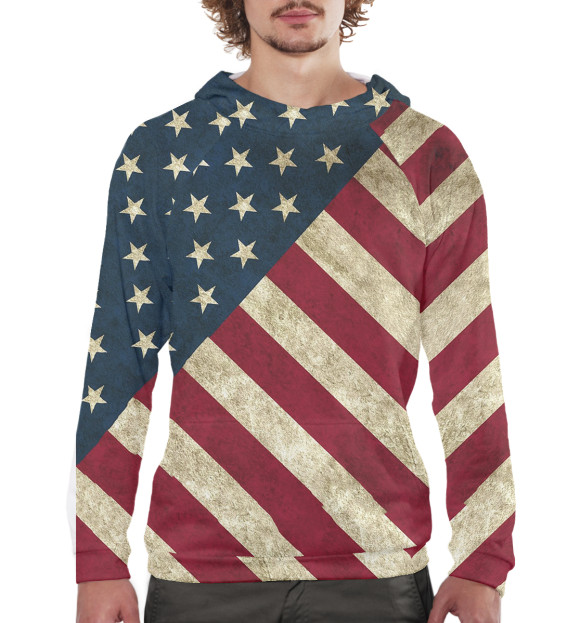 Мужское худи с изображением Флаг США цвета Белый