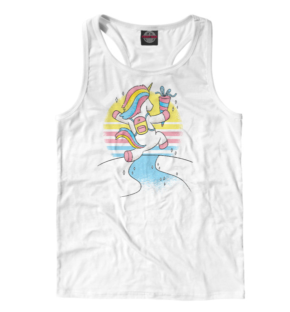 Мужская майка-борцовка с изображением Счастливый единорог цвета Белый