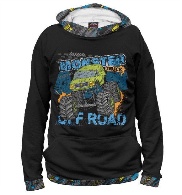 Мужское худи с изображением Monster truck 4x4 цвета Белый