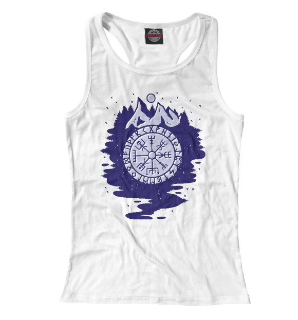 Женская майка-борцовка с изображением Рунический компас Вегвизир цвета Белый