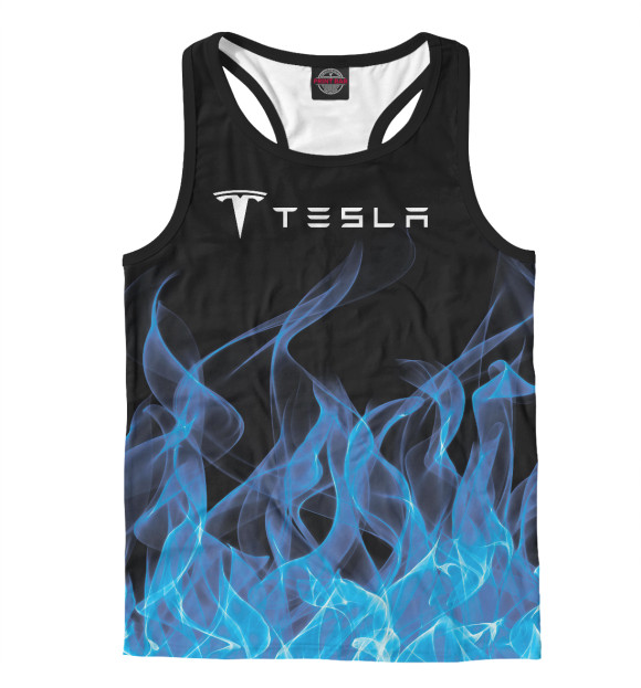 Мужская майка-борцовка с изображением Tesla цвета Белый