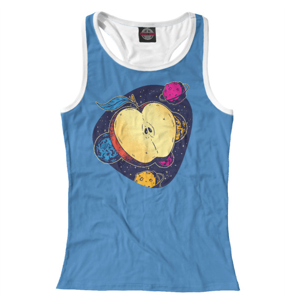 Женская майка-борцовка с изображением Галактическое яблоко цвета Белый