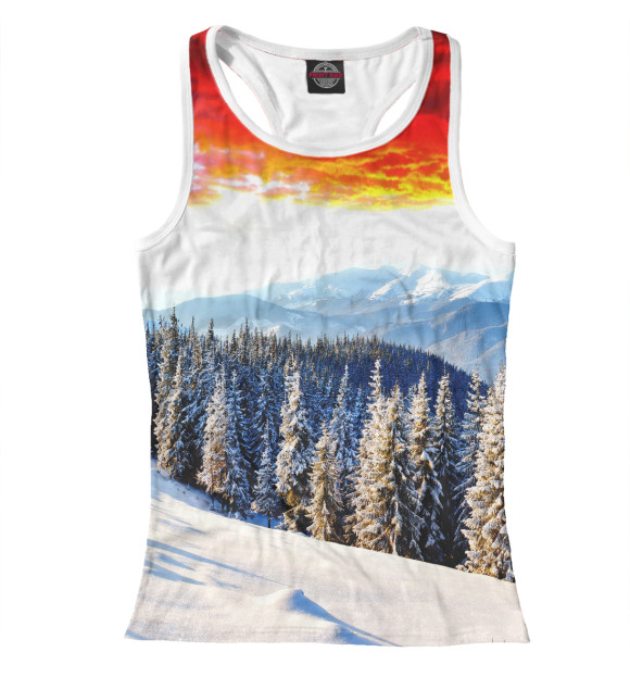 Женская майка-борцовка с изображением Зимний закат цвета Белый