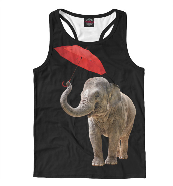 Мужская майка-борцовка с изображением Слон с зонтом цвета Белый