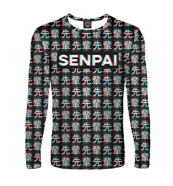 Мужской лонгслив с изображением Senpai glitch цвета Белый