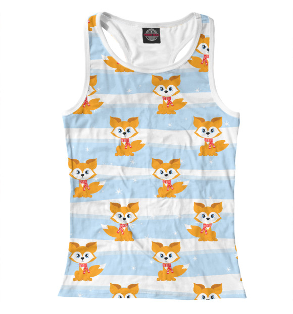 Женская майка-борцовка с изображением Лисички в шарфиках цвета Белый